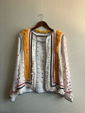 Custom English Factory Embroidered Jacket Pom Pom Trim Fringe Detail M/L